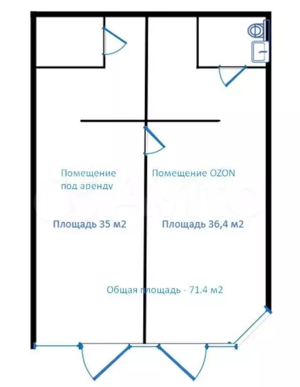 Помещение с двумя входами под WB, Озон общая 71.4м2 - Фото 0