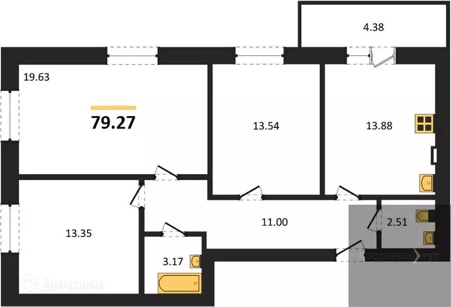 Продаётся 3-к квартира, 79.27 м - Фото 0