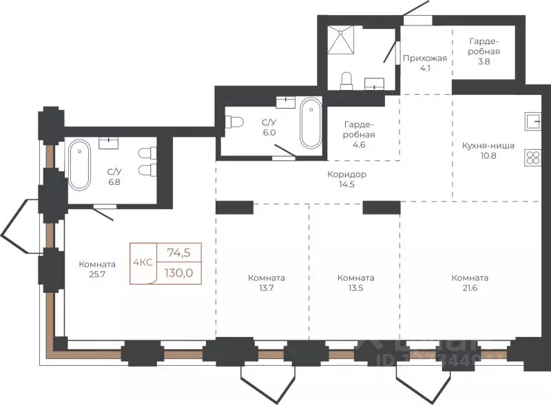 4-к кв. Алтайский край, Барнаул пл. Баварина, 8к2 (129.6 м) - Фото 1