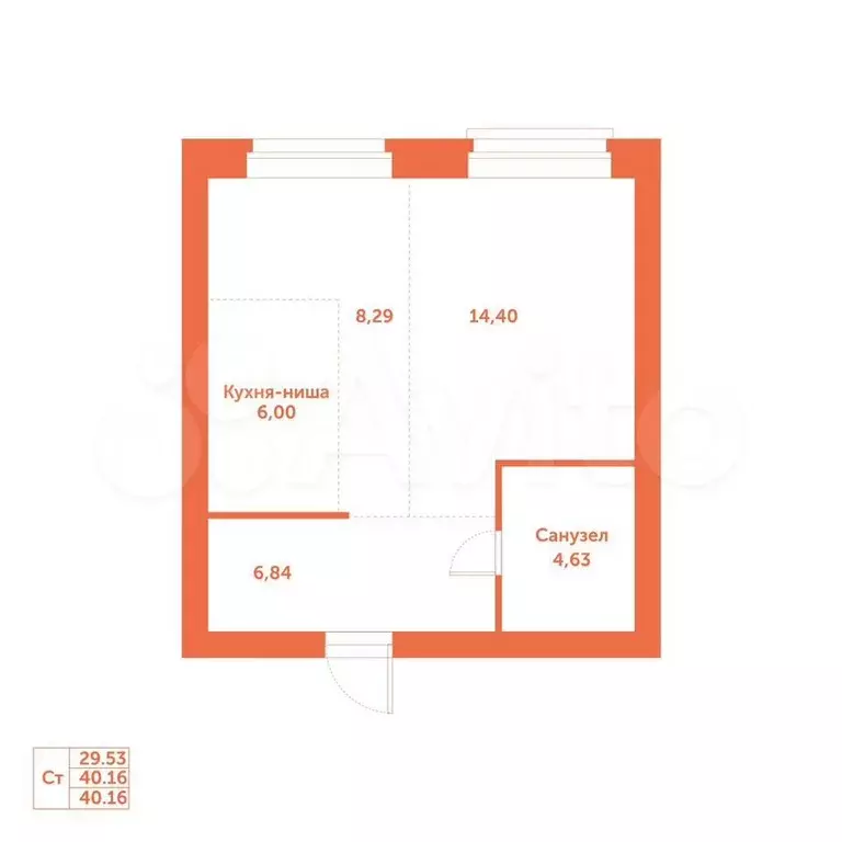 Квартира-студия, 40,2 м, 4/4 эт. - Фото 0