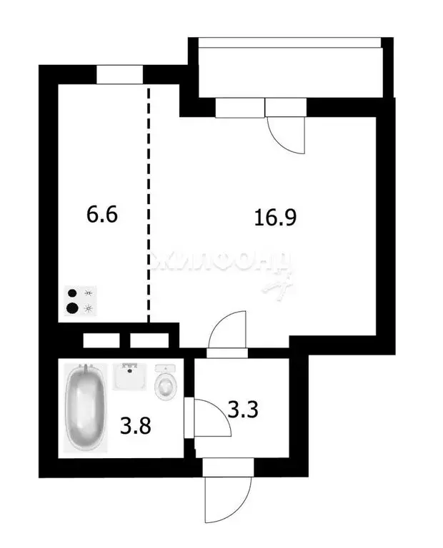 Квартира-студия: Новосибирск, улица Петухова, 162 (24 м) - Фото 0