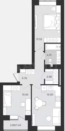 2-к. квартира, 54,1 м, 2/9 эт. - Фото 1