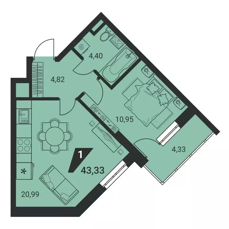 1-комнатная квартира: Екатеринбург, улица Громова, 26 (43.33 м) - Фото 0