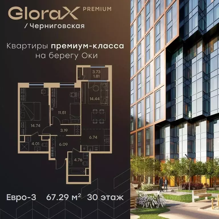 2-к кв. Нижегородская область, Нижний Новгород Глоракс Премиум ... - Фото 0