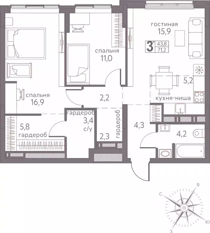 Студия Пермский край, Пермь ул. Серебристая, 3А (71.2 м) - Фото 1