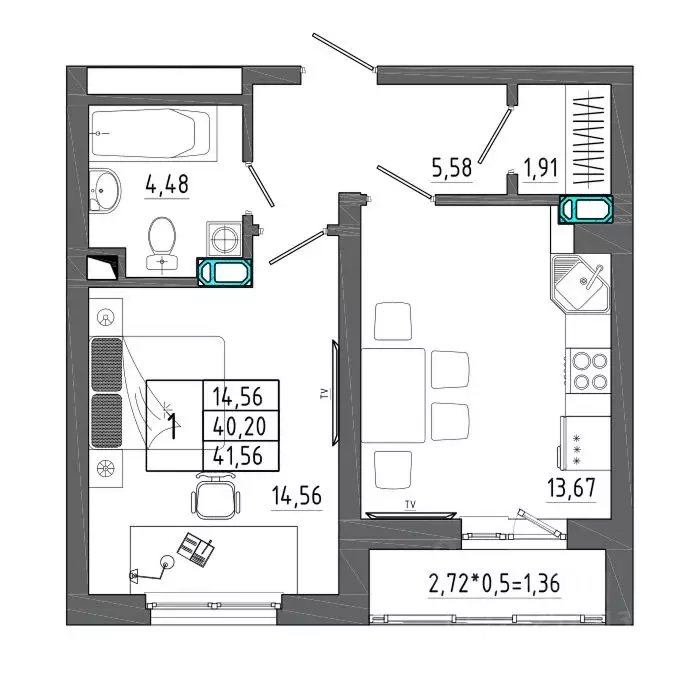 1-к кв. Воронежская область, Воронеж Нижняя ул., 32 (41.56 м) - Фото 1
