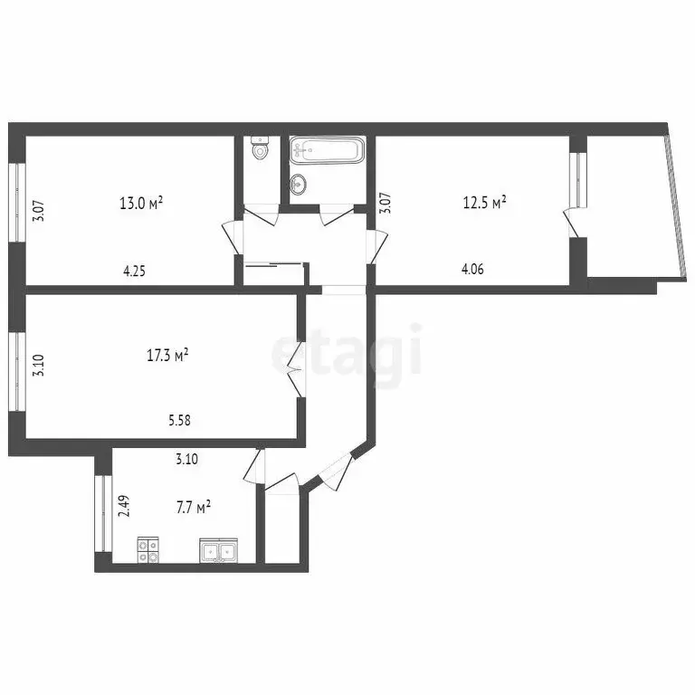 3-комнатная квартира: Тюмень, улица Александра Логунова, 20 (64.6 м) - Фото 0