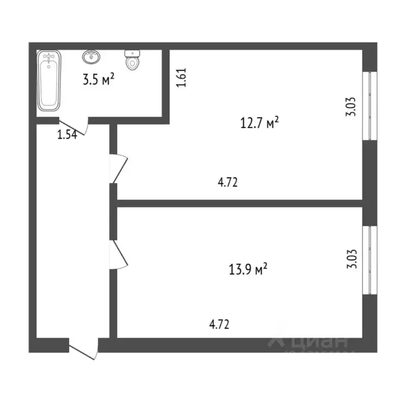 2-к кв. Тюменская область, Тюмень ул. Республики, 229 (38.0 м) - Фото 1