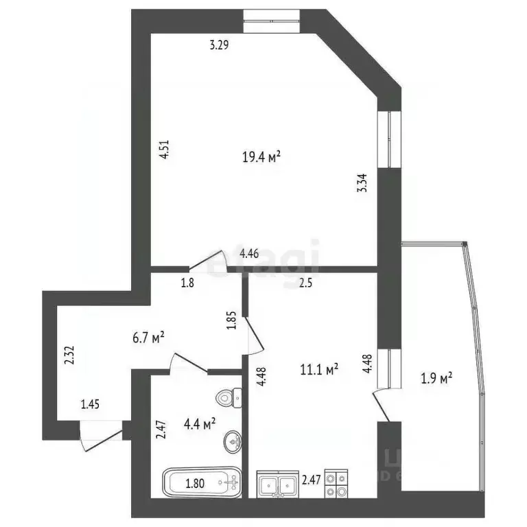 1-к кв. Мордовия, Саранск ул. Победы, 24к3 (41.0 м) - Фото 0