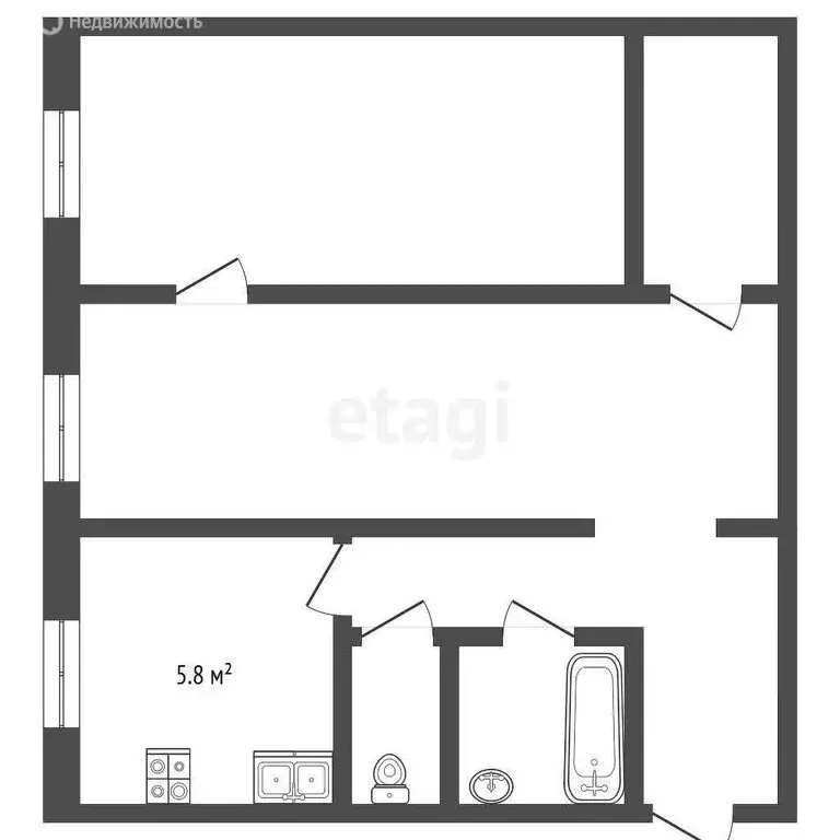 2-комнатная квартира: Майский, 3 (43.6 м) - Фото 1