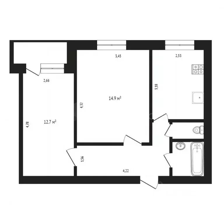 2-к кв. Тюменская область, Тюмень Ямская ул., 77 (50.0 м) - Фото 2