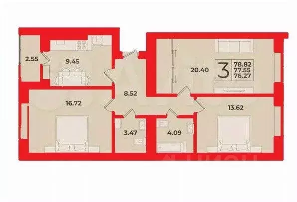 3-к кв. Калининградская область, Калининград Суздальская ул., 13 (80.0 ... - Фото 2