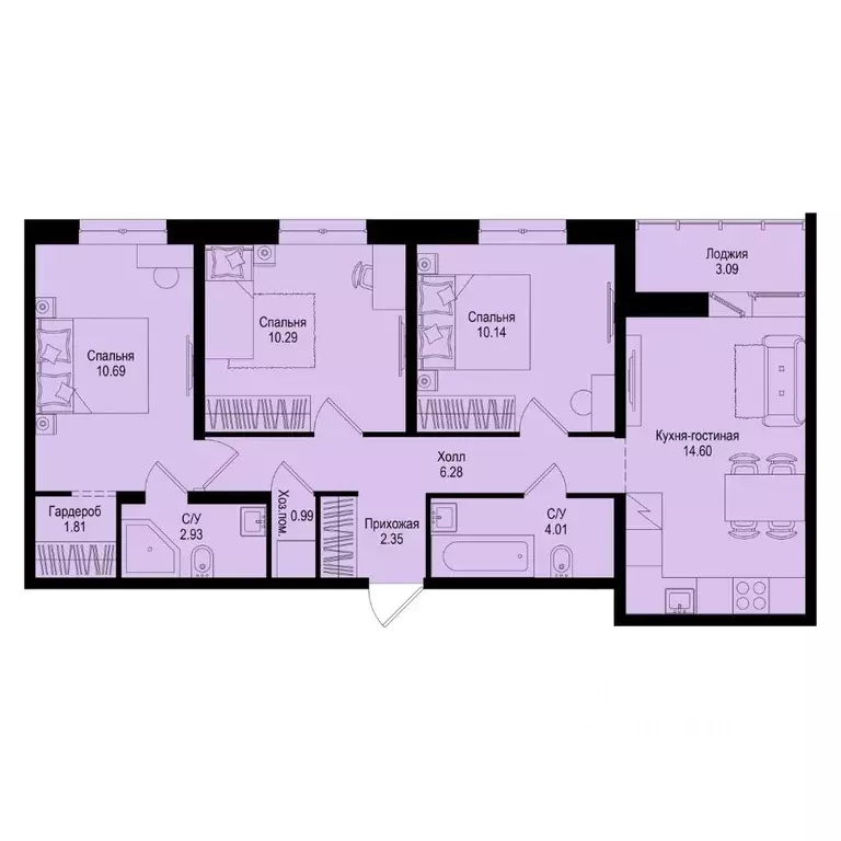 3-к кв. Ленинградская область, Всеволожский район, Заневское городское ... - Фото 1