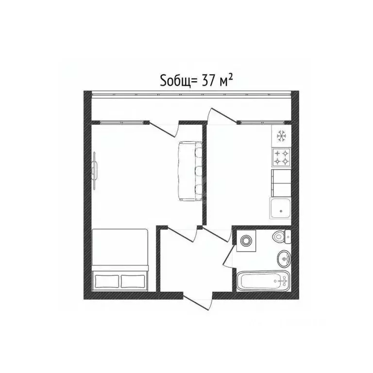 1-к кв. Брянская область, Брянск Почтовая ул., 154 (37.0 м) - Фото 1