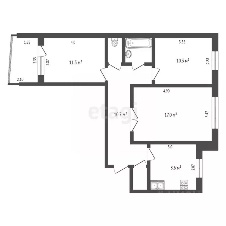 3-к кв. Омская область, Омск Омская ул., 158 (63.1 м) - Фото 1