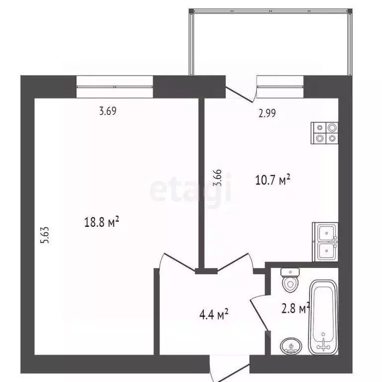 1-к кв. Ямало-Ненецкий АО, Ноябрьск Магистральная ул., 17 (36.7 м) - Фото 2
