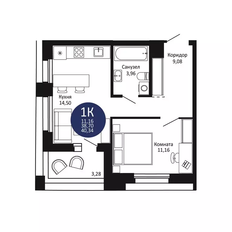 1-комнатная квартира: Новосибирск, жилой комплекс 1-й на Рябиновой ... - Фото 1