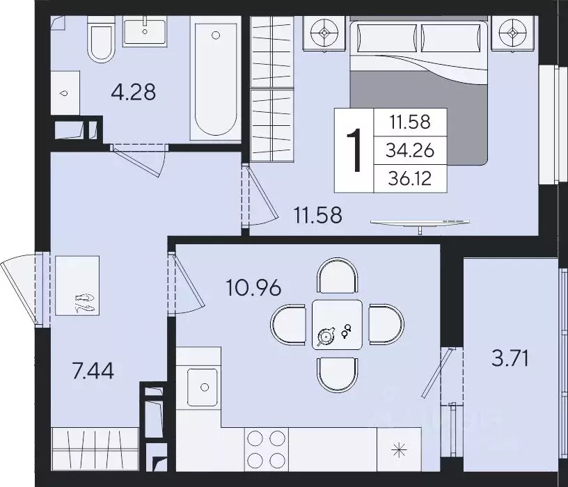 1-к кв. Краснодарский край, Краснодар  (36.12 м) - Фото 2