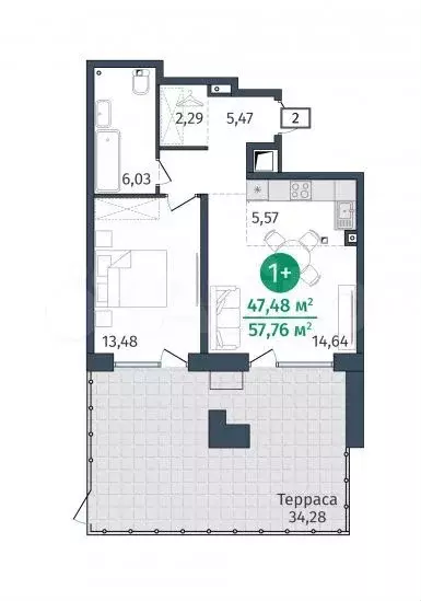 1-к. квартира, 47,5 м, 1/18 эт. - Фото 0