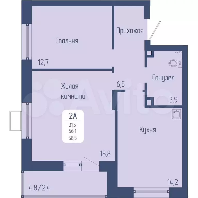 2-к. квартира, 58,5 м, 10/17 эт. - Фото 0