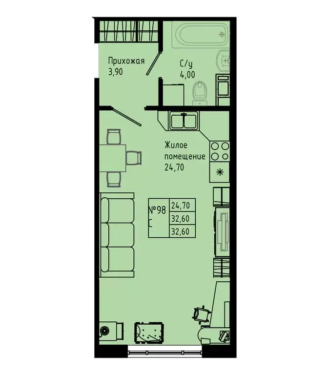 Квартира-студия: Коммунар, Железнодорожная улица, 41к2 (32.6 м) - Фото 1