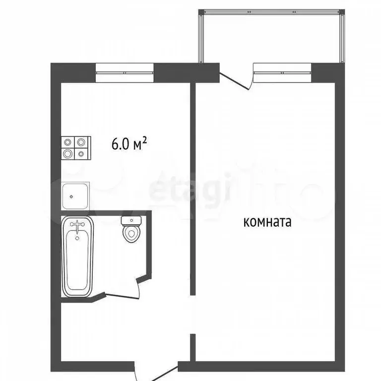 1-к. квартира, 29,6 м, 4/5 эт. - Фото 0