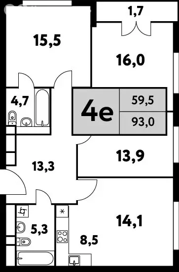 4-комнатная квартира: Москва, Фестивальная улица, 15к6 (93 м) - Фото 1