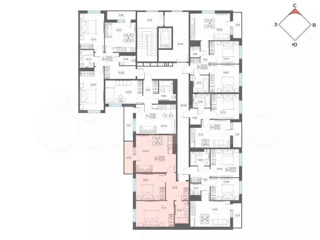 3-к. квартира, 72,5 м, 5/8 эт. - Фото 1