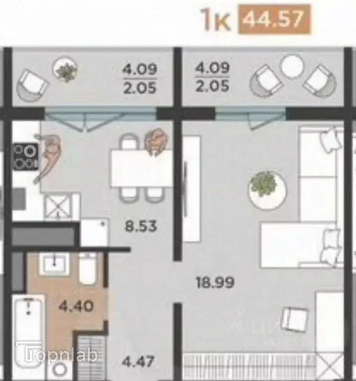 1-к кв. Калининградская область, Калининград Белгородская ул., 5 (44.0 ... - Фото 1