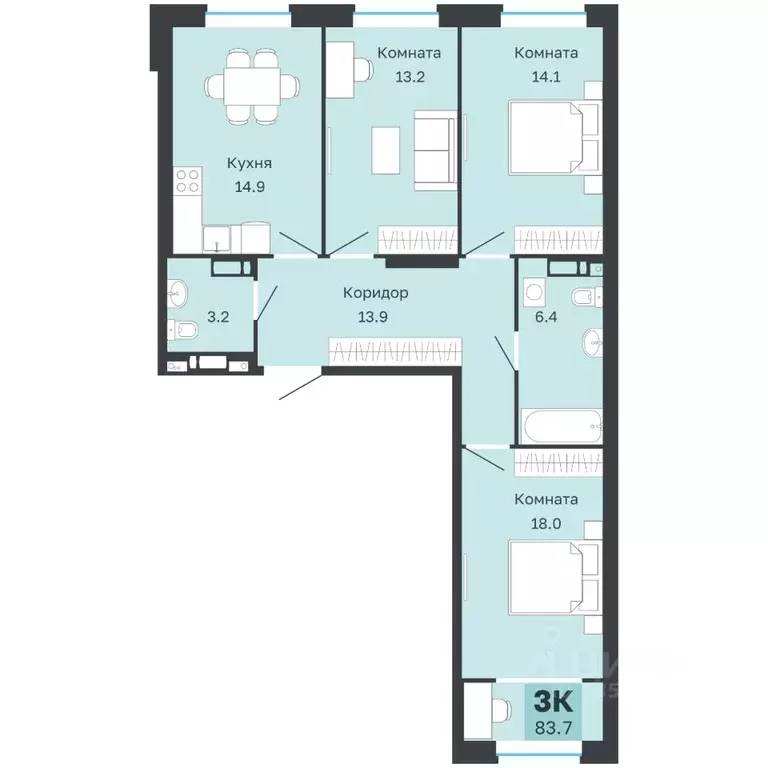 3-к кв. Пермский край, Пермь Парковый просп., 24 (83.7 м) - Фото 1