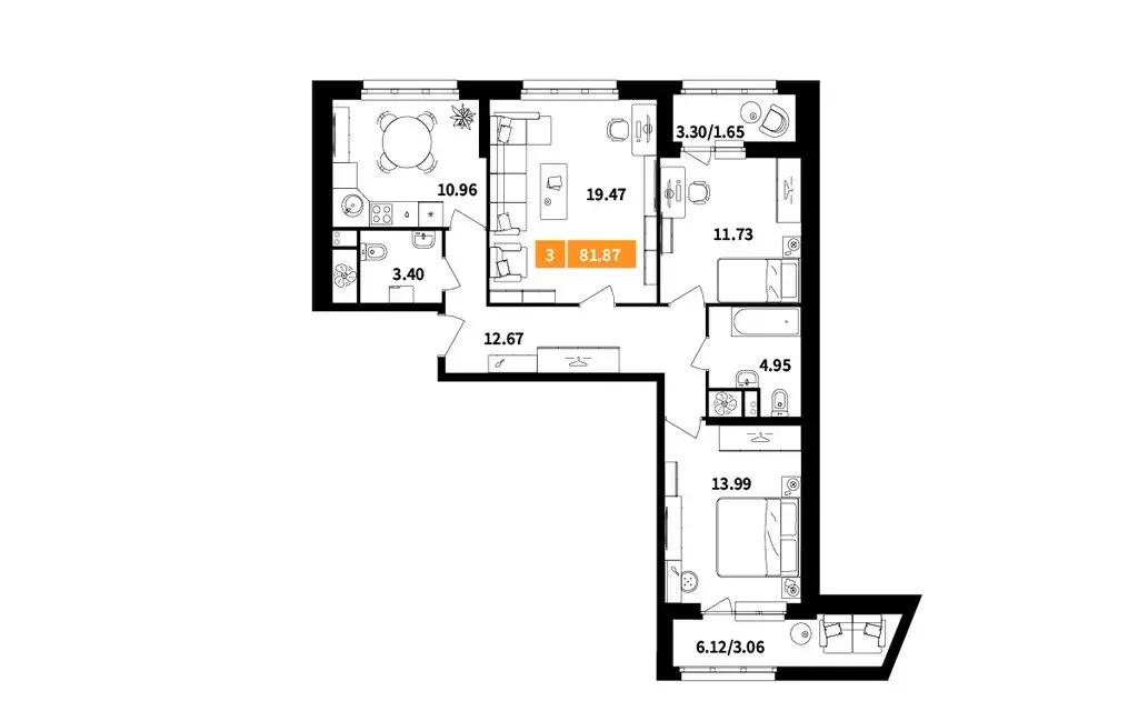 3-комнатная квартира: Химки, жилой комплекс Планерный квартал (81.87 ... - Фото 1