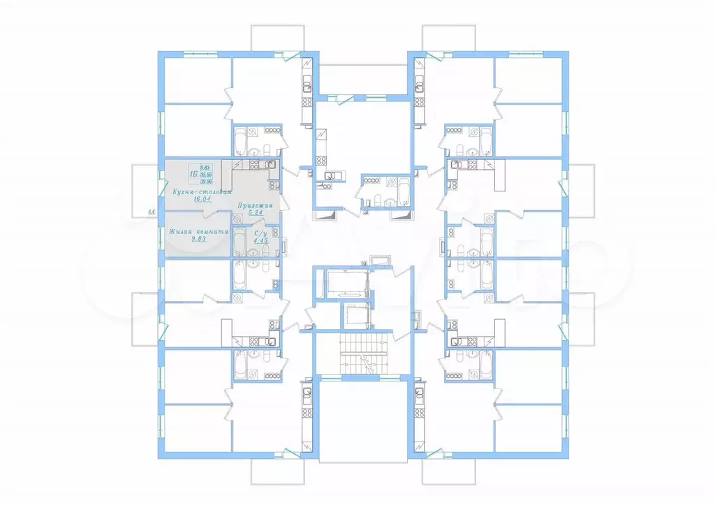 1-к. квартира, 40 м, 2/16 эт. - Фото 1