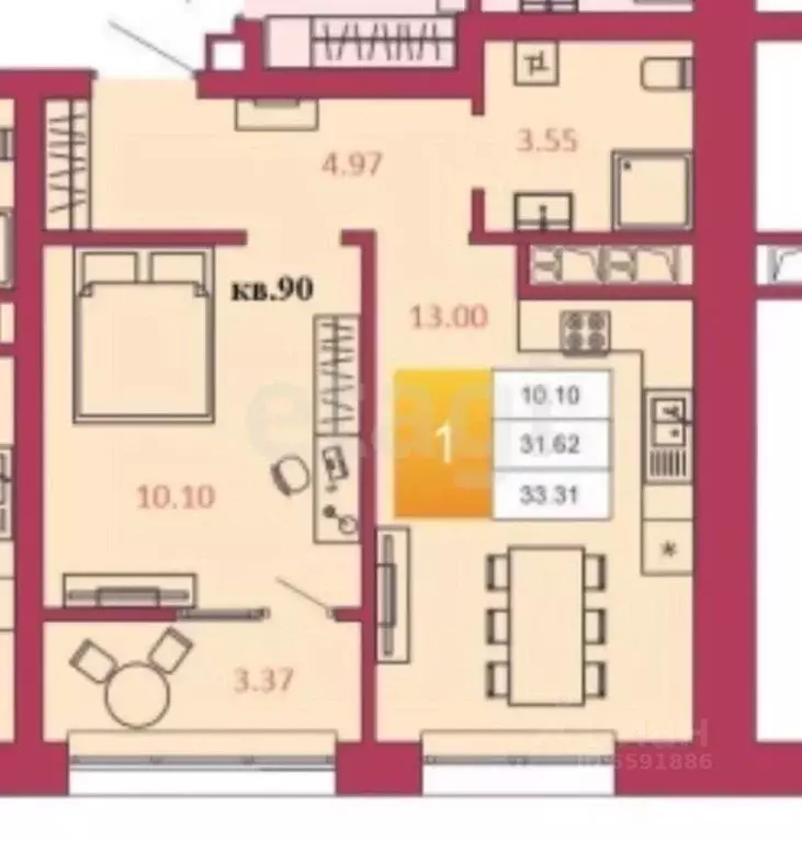 1-к кв. Тульская область, Тула ш. Калужское, 20к2 (35.0 м) - Фото 1