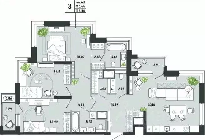 3-к кв. Тульская область, Тула ул. Фридриха Энгельса, 74 (118.5 м) - Фото 1