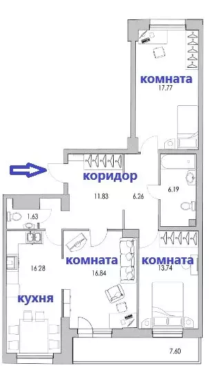 3-комнатная квартира: Санкт-Петербург, улица Кустодиева, 7к1 (91.1 м) - Фото 0