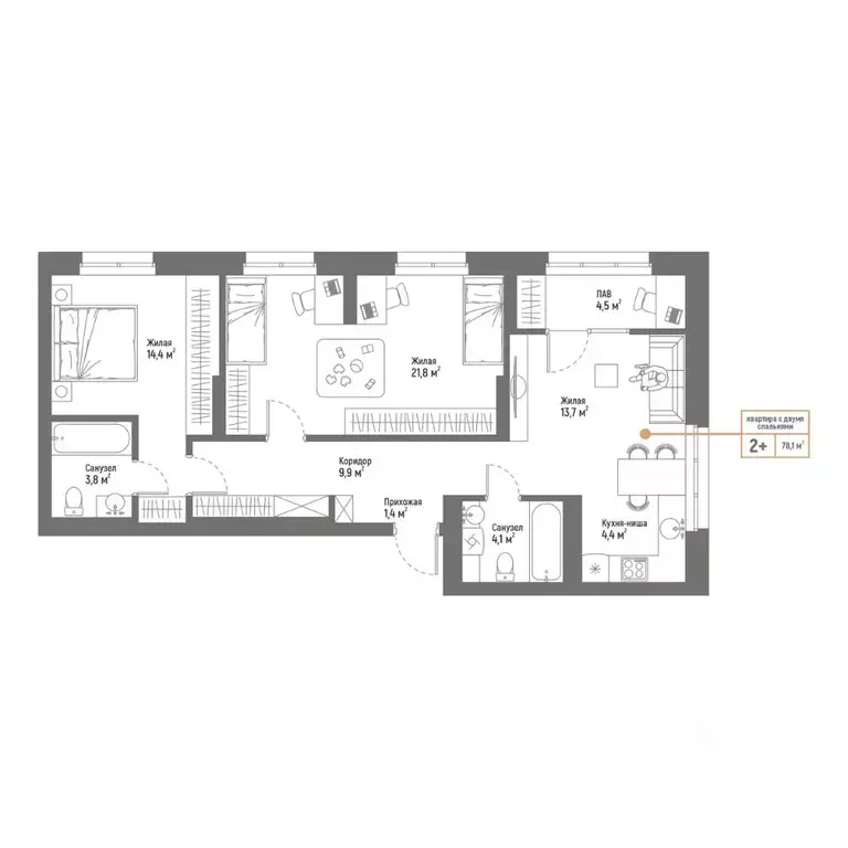 3-к кв. Башкортостан, Стерлитамак Интернациональная ул., 61 (78.1 м) - Фото 0