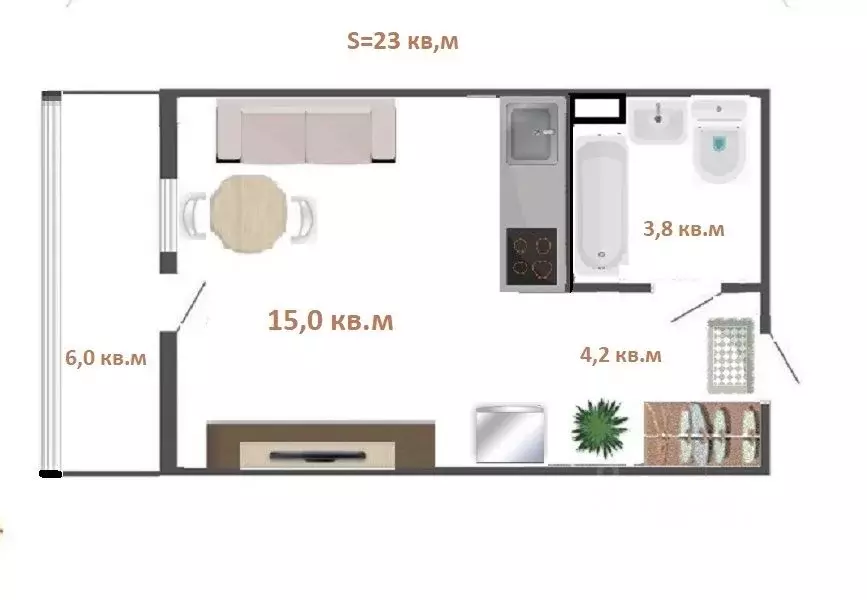 Студия Санкт-Петербург Студенческая ул., 14к1 (25.0 м) - Фото 1