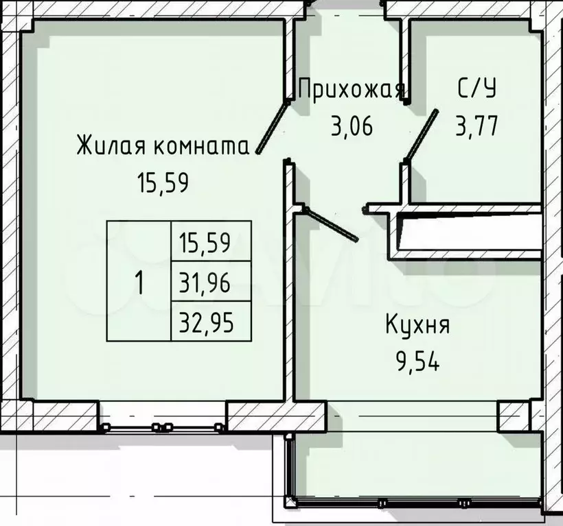 1-к. квартира, 33 м, 2/8 эт. - Фото 1