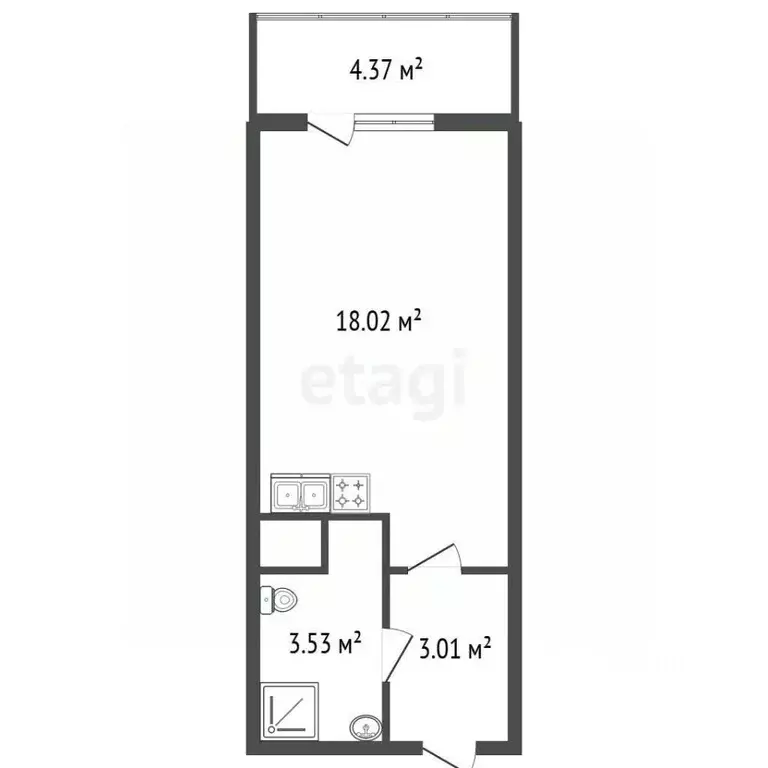 Студия Санкт-Петербург ул. Струве, 18 (24.4 м) - Фото 2