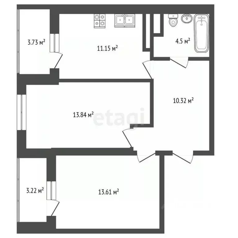 2-к кв. Ростовская область, Ростов-на-Дону Тибетская ул., 1Вс3 (61.1 ... - Фото 1