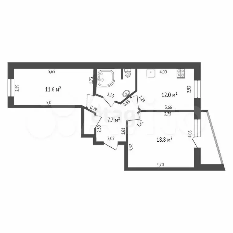 2-к. квартира, 59,6 м, 1/5 эт. - Фото 0