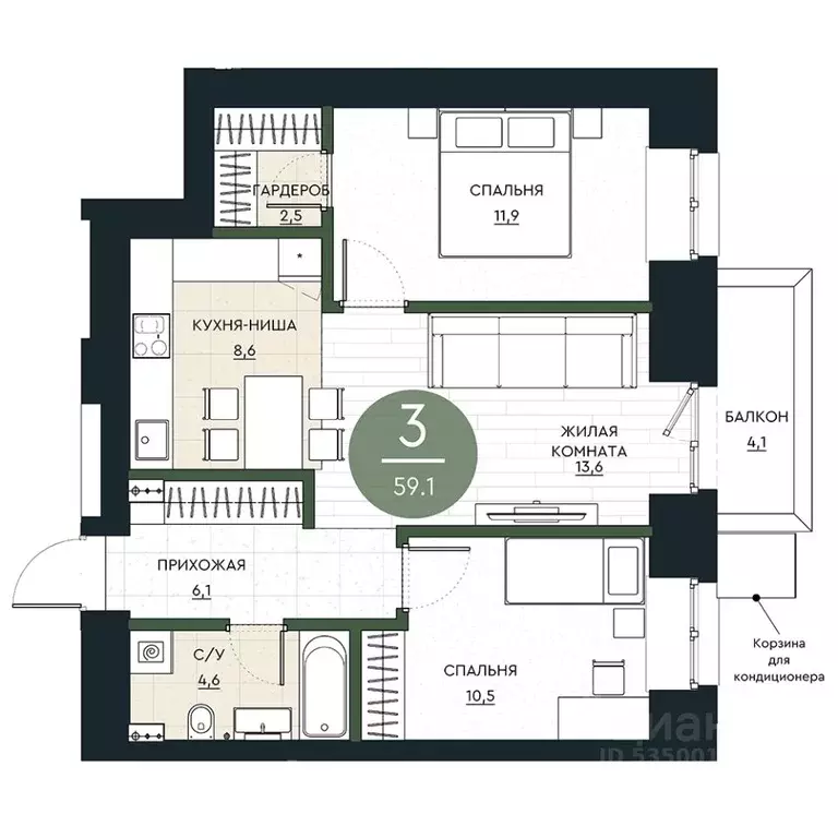 3-к кв. Красноярский край, Красноярск Калина Долина жилой комплекс ... - Фото 1