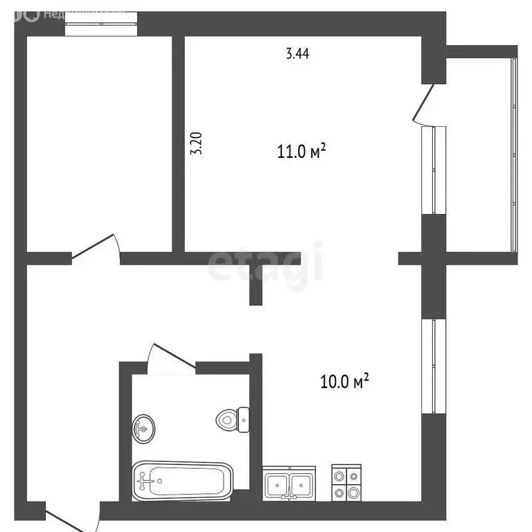 2-комнатная квартира: Рассвет, 23 (39.7 м) - Фото 1