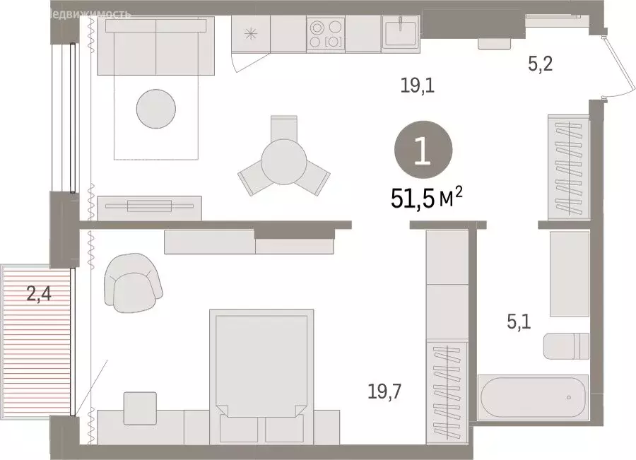 1-комнатная квартира: Тюмень, Краснооктябрьская улица, 4к3 (51.47 м) - Фото 1