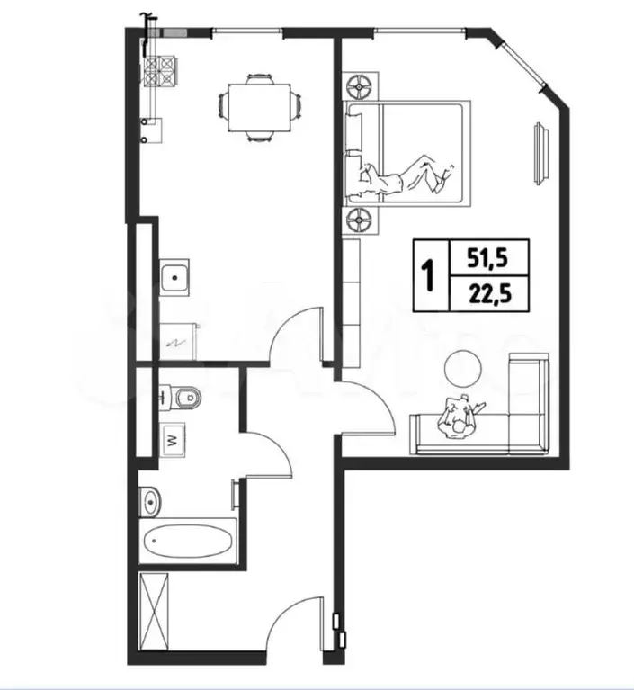 1-к. квартира, 52 м, 2/3 эт. - Фото 1