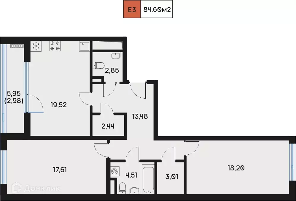 Продаётся 2-к квартира, 84.9 м - Фото 0
