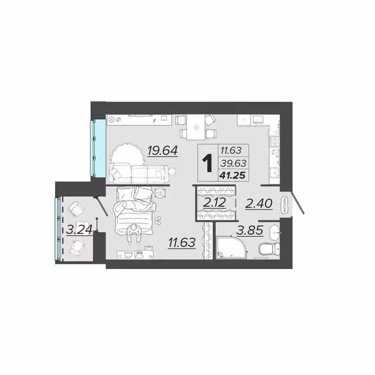 1-комнатная квартира: Брянск, ЖК Архитектор (41.25 м) - Фото 0