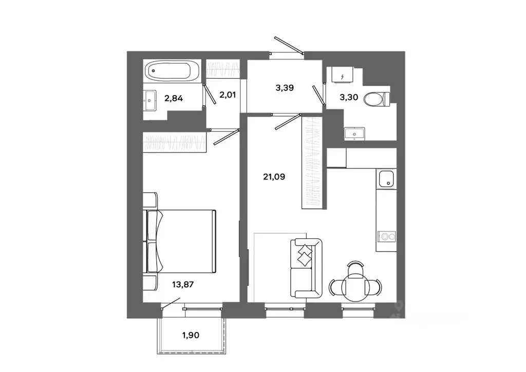 1-к кв. Ханты-Мансийский АО, Сургут 30А мкр,  (47.07 м) - Фото 0