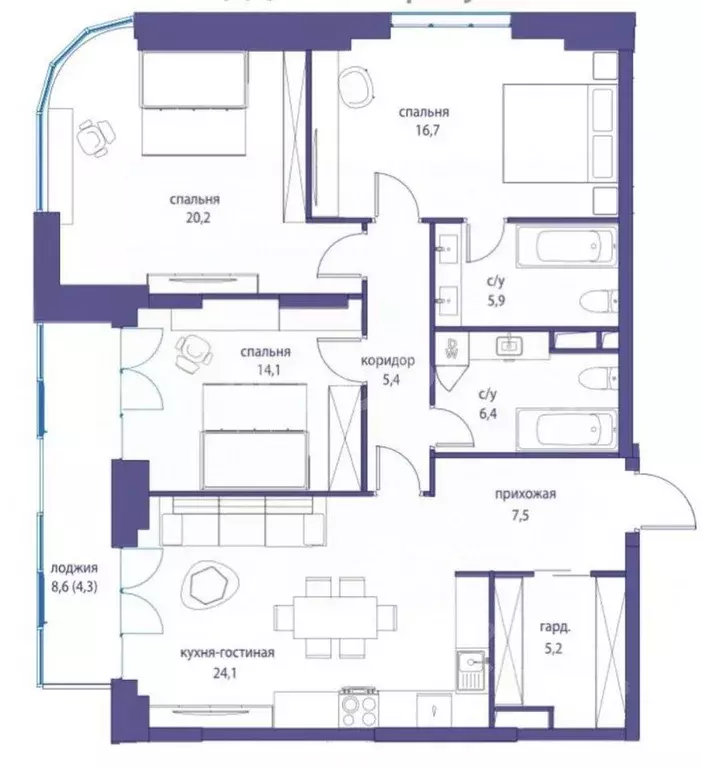 Квартира, 3 комнаты, 109.8 м - Фото 1