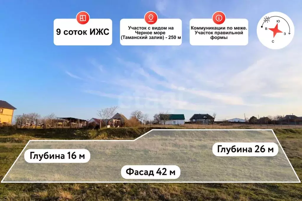 Участок в Краснодарский край, Темрюкский район, Тамань ст-ца Горный ... - Фото 1